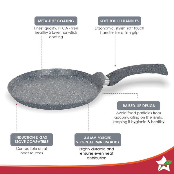 WONDERCHEF GRANITE NON-STICK DOSA TAWA (GREY) 24CM - Image 2