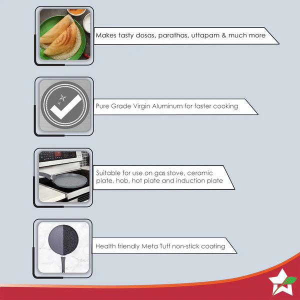 WONDERCHEF GRANITE NON-STICK DOSA TAWA (GREY) 24CM - Image 3