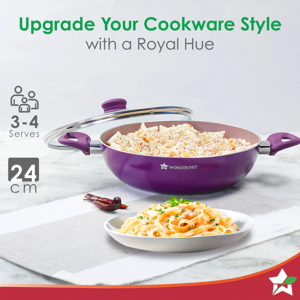 WONDERCHEF ROYAL VELVET NON-STICK KADHAI WITH LID 24CM 1.8L - Image 4