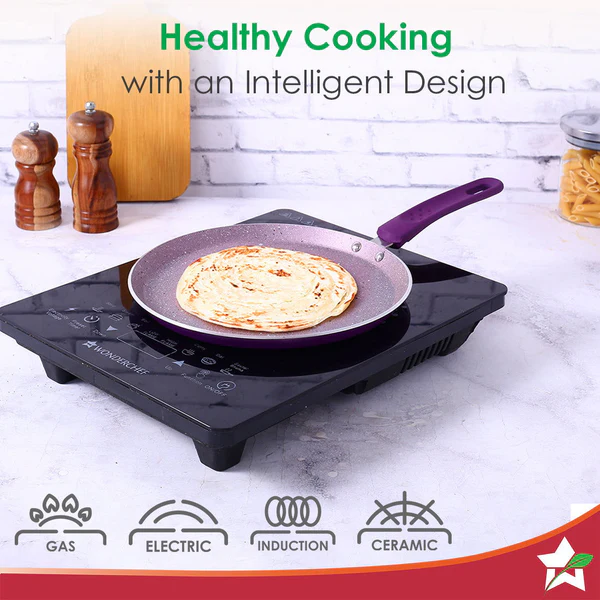 WONDERCHEF ROYAL VELVET NON-STICK 5PC SET (PURPLE) DOSA TAWA 24CM / FRY PAN 24CM / MINI FRY PAN 14CM / KADHAI WITH LID 24CM - Image 4