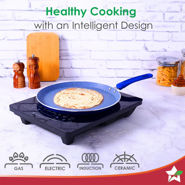 WONDERCHEF ROYAL VELVET NON-STICK 5PC SET (BLUE) DOSA TAWA 24CM / FRY PAN 24CM / MINI FRY PAN 14CM / KADHAI WITH LID 24CM - Image 4