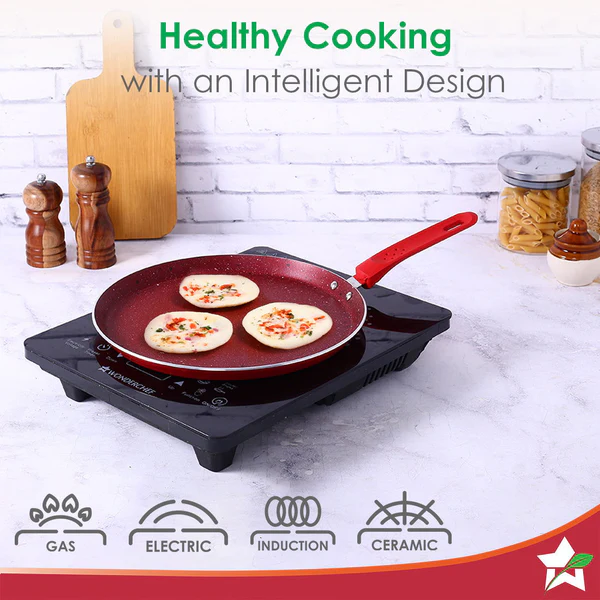 WONDERCHEF ROYAL VELVET NON-STICK 5PC SET (RED) DOSA TAWA 24CM / FRY PAN 24CM / MINI FRY PAN 14CM / KADHAI WITH LID 24CM - Image 4