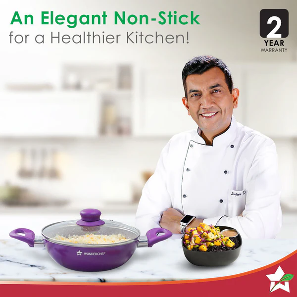 WONDERCHEF ROYAL VELVET NON-STICK KADHAI WITH LID 24CM 1.8L - Image 7