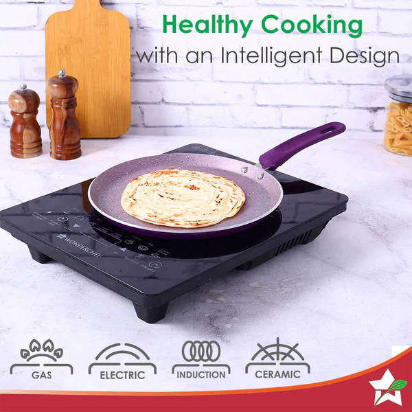 WONDERCHEF ROYAL VELVET PLUS NON-STICK 4PC SET (PURPLE) DOSA TAWA 28CM / FRY PAN 24CM / WOK 24CM - Image 4