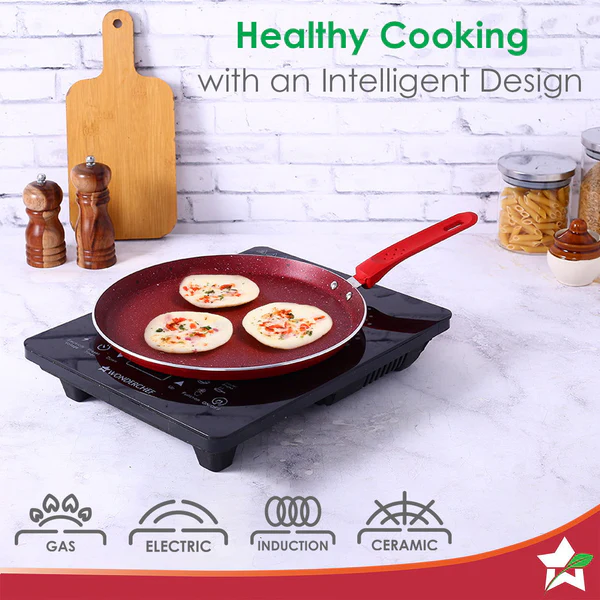 WONDERCHEF ROYAL VELVET PLUS NON-STICK 4PC SET (RED) DOSA TAWA 28CM / FRY PAN 24CM / WOK 24CM - Image 4