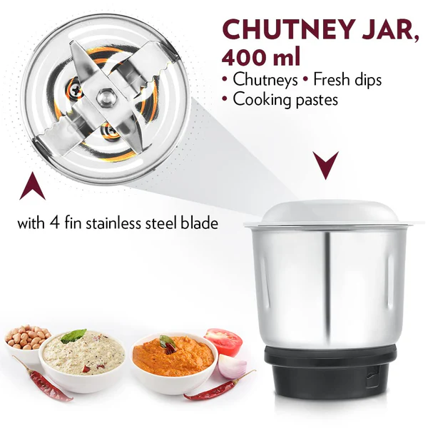 BOROSIL SUPERMAX 750W 3 JAR MIXER GRINDER - RED - Image 7