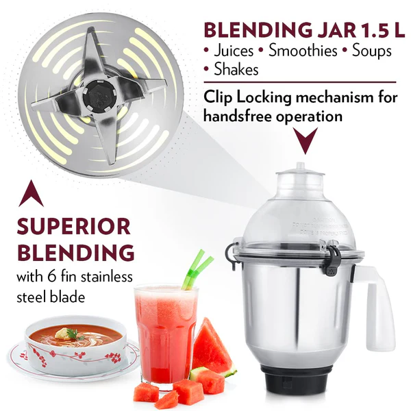 BOROSIL SUPERMAX 750W 3 JAR MIXER GRINDER - RED - Image 9