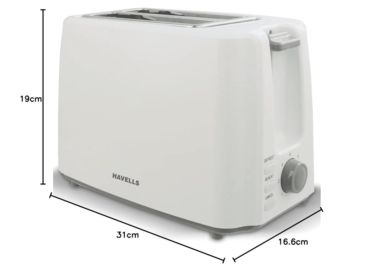HAVELLS CRISP PLUS 2 SLICE POP-UP TOASTER WITH DUST COVER (WHITE COLOUR) - Image 7